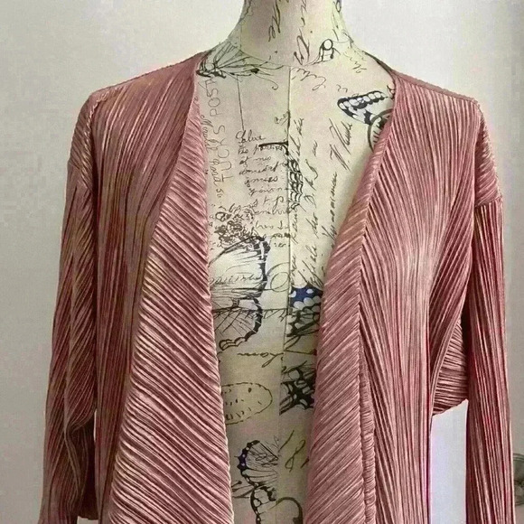 NWT LuLaRoe Women's Size Medium Shirley Kimono Solid Rose Gold Vertical Stripes - Picture 2 of 11